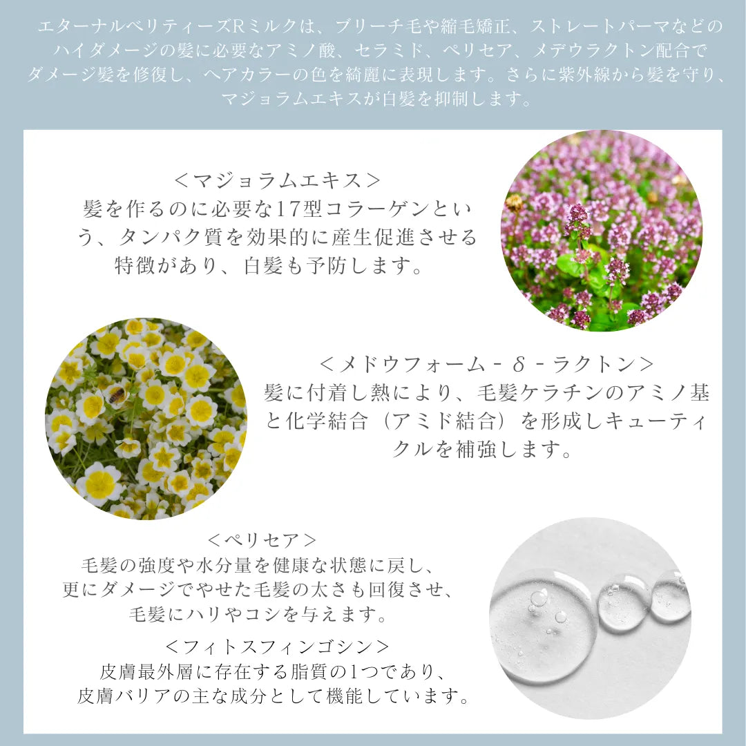 エターナルベリティーズ Rミルク 100ml 【ダメージヘア専用】 【アウトバス】 【セラミド配合 】